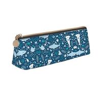 ZKZBDPLK Astuccio portapenne triangolare in pelle con stampa giraffa sotto l'albero in Africa, elegante astuccio portapenne compatto e versatile, Pesce Blu Carino, Taglia unica, Set di zaini per la