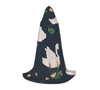Zkzbdplk Bellissimo mantello lungo con cappuccio stampato con cigni bianchi sul lago per adolescenti, cosplay, feste di ruolo, festival, costumi di Halloween