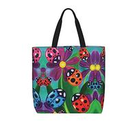 ZKZBDPLK Borsa tote a spalla singola con stampa di coccinelle colorate - spaziosa, leggera e resistente all'acqua per l'uso quotidiano, Nero , Taglia unica