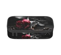 ZKZBDPLK Interessante astuccio a strati ad alta capacità con stampa scheletrata, versatile custodia organizer con stampa completa, realizzato in resistente tessuto Oxford, Rose nere gotiche, Taglia