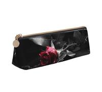 ZKZBDPLK Interessante astuccio in pelle con stampa scheletro, elegante astuccio per penne triangolare, stampa su tutta la superficie, in pelle con motivo a croce, compatto e versatile, Rose nere