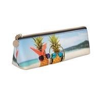 ZKZBDPLK Introduzione di varie Verdure Stampa Elegante Astuccio Triangolo in Pelle - Stampa all-over, Pelle con motivo a croce, Astuccio portapenne compatto e versatile, Spiaggia Due Ananas Mare,