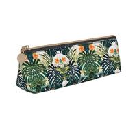 ZKZBDPLK Introduzione di varie Verdure Stampa Elegante Astuccio Triangolo in Pelle - Stampa all-over, Pelle con motivo a croce, Astuccio portapenne compatto e versatile, Foglie di palma hawaiane di