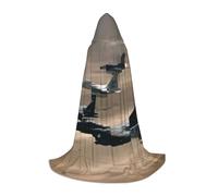 Zkzbdplk Mantello lungo con cappuccio stampato aereo da guerra per adolescenti, cosplay, feste di ruolo, festival, costumi di Halloween