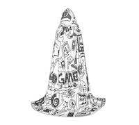 Zkzbdplk Mantello lungo con cappuccio stampato in stile schizzo monocromatico per adolescenti, cosplay, feste di ruolo, festival, costumi di Halloween