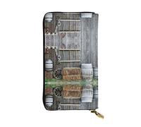 ZKZBDPLK Portafoglio lungo in legno con stampa di campagna in granaio - Pochette di alta qualità con design completo di stampa - Una splendida dichiarazione di classe e durata, Fienile di legno