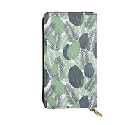 ZKZBDPLK Portafoglio lungo in pelle con stampa di aerei da guerra - Pochette di alta qualità con design completo di stampa - Una splendida dichiarazione di classe e durata, Foglie tropicali verdi.,