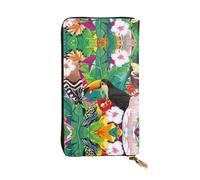 ZKZBDPLK Portafoglio lungo in pelle con stampa di ciliegio giapponese - Pochette di alta qualità con design stampato - Una splendida dichiarazione di classe e durata, Uccelli tropicali e foglia di