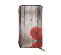 ZKZBDPLK Portafoglio lungo in pelle con stampa floreale rossa in legno - Pochette di qualità premium con design stampato - una splendida dichiarazione di classe e durata, Tavola di legno Fiore rosso,