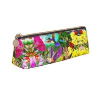 ZKZBDPLK Safflower Flying Fish Print elegante astuccio in pelle triangolare per penne - stampa all-over, pelle con motivo a croce, astuccio compatto e versatile, Uccelli Fiori Farfalla, Taglia unica,