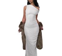 ZKZFCAI Abito Elegante Donna One Shoulder Abiti Sexy Senza Maniche Vestiti Donna Eleganti Schiena Bassa Gonna Lunga a Party Cocktail Clubwear Bianco Aderente Vestito（Nero M）
