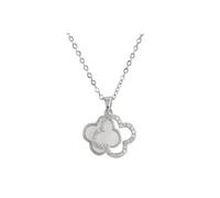 ZKZFCAI Quadrifoglio Collana Donna Portafortuna Collane Ciondolo Oro con Zircone Quattro Foglie Ciondolo a Forma di Quadrifoglio Collana Regalo Donna Compleanno Mamma Nonna, Regolabi (Bianco)