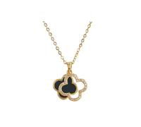 ZKZFCAI Quadrifoglio Collana Donna Portafortuna Collane Ciondolo Oro con Zircone Quattro Foglie Ciondolo a Forma di Quadrifoglio Collana Regalo Donna Compleanno Mamma Nonna, Regolabi (Nero)
