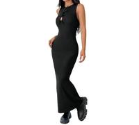ZKZFCAI Vestito Donna Elegante Cerimonia Sexy Spaghetti Senza Maniche Abito Estivo Vestito Abito Bodycon Dress Vestiti da Cerimonia per Party Cocktail (IT, Testo, S, Regular, Regular, Nero)