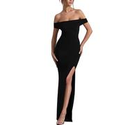 ZKZFCAI Vestito Donna Sexy Spacco Senza Maniche Lungo Scollo a Quadrato Elegante Slim Maxiabito da Festa Cocktail Sera (IT, Testo, M, Regular, Regular, Nero)