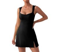 ZKZFCAI Vestito Sexy Donna Estivo Abito Corto Elegante Nero Bodycon con Spacco Casual Vestito Corto Scollo V Maniche Vestiti Eleganti a Party Cocktail Party (IT, Testo, L, Regular, Regular, Nero)
