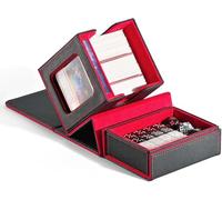 ZLCA MTG Commander - Scatola porta carte con finestrella, contiene 100 custodie doppie con vassoio per dadi e porta carte magnetico da 35 punti (nero e rosso)