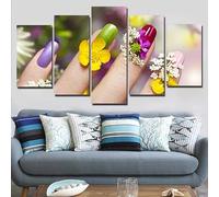 ZLCHYJ Quadri Moderni Soggiorno 5 Pezzi Salone di bellezza Manicure Fiore colorato Donna Unghie Quadro Su Tela 5 Pezzi Di Arte Della Parete Con Cornice Ufficio Cucina Bagni Camera Da Letto Decor