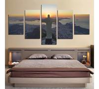 ZLCHYJ Quadri Moderni Soggiorno 5 Pezzi Statua del Cristo Redentore Rio De Janeiro Brasile Quadro Su Tela 5 Pezzi Di Arte Della Parete Con Cornice Ufficio Cucina Bagni Camera Da Letto Decor
