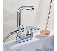 ZLCO Rubinetti, monocomando, doppio foro, corpo in bronzo, rubinetto per lavabo a freddo e caldo, per lavarsi il viso, lavabo con doccia + rubinetto/rubinetto presente