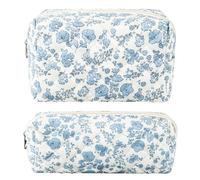 ZLFSRQ 2 astucci floreali per adolescenti, borsa per il trucco trapuntata, piccola borsa per cosmetici da viaggio, borse per penne preppy, beauty case estetiche, trousse per trucchi per borsa con