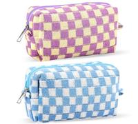 ZLFSRQ 2 astucci per matite a scacchi, graziosi, per adolescenti, trousse per il trucco, medi, da viaggio, per trucchi, borsa estetica con cerniera, organizer (blu/viola)