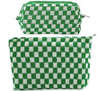 ZLFSRQ 2 borse per il trucco a scacchi per le donne grandi e piccole borse cosmetiche a scacchi set carino estetico verde per borsa da viaggio borse da toilette borse preppy borse per matite con