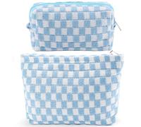 ZLFSRQ 2 borse per il trucco a scacchi per le donne grandi e piccole borse cosmetiche a scacchi set carino estetico blu per borsa da viaggio borse da toilette borse preppy borse per matite con