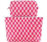 ZLFSRQ 2 borse per il trucco a scacchi set di articoli da toeletta da viaggio per borsa grande piccola borsa per trucco per le donne carino astuccio per matite preppy rosa borse per la cura della