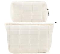 ZLFSRQ 2 borse per il trucco da donna alla moda di grande capacità borse cosmetiche astuccio in peluche bianco a scacchi sacchetto per borsa coquette borsa da toilette con cerniera organizer Y2K