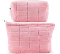 ZLFSRQ 2 borse per il trucco da donna alla moda di grande capacità borse cosmetiche in peluche rosa a scacchi sacchetto per borsa coquette borsa da toilette con cerniera organizer Y2K accessori