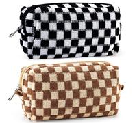 ZLFSRQ 2 pezzi Borsa per il trucco a scacchi per donna Borsa da viaggio media per cosmetici Borsa per il trucco per borsa con cerniera Borsa da t