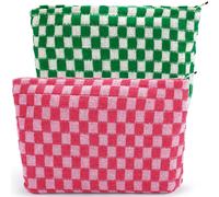 ZLFSRQ 2 pezzi Borsa per il trucco a scacchi per donna Borsa per cosmetici di grande capacit Set da viaggio Borsa per il trucco per borsa con ce