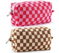 ZLFSRQ 2 pezzi Borsa per il trucco a scacchi per donna Borsa per cosmetici di grande capacit Set da viaggio Borsa per il trucco per borsa con ce