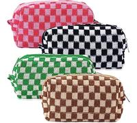 ZLFSRQ 4 trousse per trucchi a scacchi, da donna, in maglia, da viaggio, piccole borse per cosmetici, astuccio per matite, organizer per articoli da toeletta, grazioso astuccio estetico per pennelli