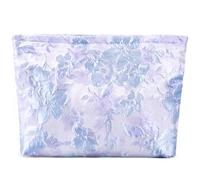 ZLFSRQ Borsa per il trucco con fiori per donne e ragazze adolescenti da viaggio carino floreale borse cosmetiche grande cerniera borsa cosmetica borsa portatile borsa da toilette estetica goffrata blu