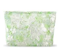ZLFSRQ Borsa per il trucco con fiori per donne ragazze adolescenti da viaggio carino floreale borsa cosmetica grande cerniera borsa cosmetica per borsa da toilette portatile estetica goffrata verde