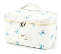 ZLFSRQ Borsa per il trucco trapuntata in cotone per donne e ragazze carino fiocco borsa cosmetica Coquette Preppy Zipper Makeup Pouch per borsa, L Fiocco Blu