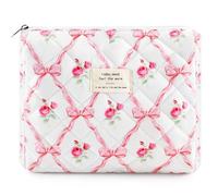 ZLFSRQ Borsa per il trucco trapuntata in cotone per donne e ragazze carino fiocco borsa cosmetica Coquette Preppy Zipper Makeup Pouch per borsa, Fiocco rosa M
