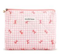 ZLFSRQ Borsa per il trucco trapuntata in cotone per donne e ragazze carino fiocco borsa cosmetica Coquette Preppy Zipper Makeup Pouch per borsa, Rosa