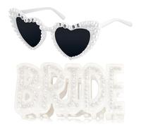 ZLFSRQ Clip con artiglio da sposa e occhiali da sole da sposa per addio al nubilato accessori da sposa regali essenziali per matrimoni graziosi occhiali con perle bianche in acrilico con logo strass