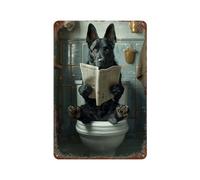 ZLHNBWL Poster in metallo con cane pastore belga nero sulla toiletteDecorazione da parete Art Metal Tin Poster Modern Bar Decorations30x20cm