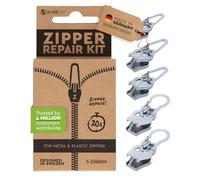 Zlideon Kit Universale Riparazione Cerniere per Plastica e Metallo Multipack - 5 pz, Argento | Cursore di Ricambio Istantaneo per Zip di Denim, Giacche e Cappotti Invernali | Prodotto in Germania