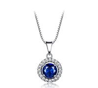 ZLING Gioielli in Argento Sterling 925 Creati Collana Rotonda con Zaffiro Blu per Le Donne Regalo di Nozze con Gioielli di Marca A Catena