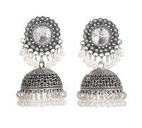 ZLING Orecchini Jhumka Indiani Classici con Strass Bianchi retrò da Donna Orecchini con Nappa A Campana di Perle Vintage Etnici Turchi