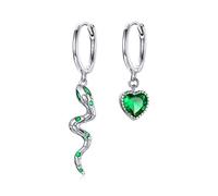 ZLING Orecchino d'Amore del Serpente d'Argento Orecchini A Cerchio in Argento Sterling 925 con Cuore Verde Cz per Gioielli da Sposa da Donna