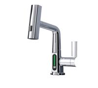 ZLLFHS Digital Display Cucina Rubinetto abbattimento del Bacino Cascata Mixer spruzzatore Caldo e Freddo per lavello a Barre coltivatore Finitura Argento Elegante