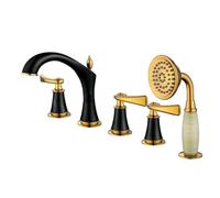 ZLLFHS Doccia rotanti Set Cromato Vasca da Tap Mazzo Montato in Nero e Oro a Doppia Leva ridotta Accessori Il Bagno di Lusso per docce Moderne