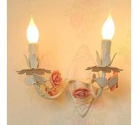 ZLLFHS Lampada da Parete Leggera di Lusso in Stile Country Francese 2 Doppie Rose per Camera da Letto Lampada da Comodino nordica Bianca Anticata per testiera Camera per Bambini Portico/Blu