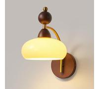 ZLLFHS Lampada da parete per corridoio in legno rurale francese, lampada da comodino in vetro nordico, lampada da parete per fattoria vintage di metà secolo, decorazione domestica, lampada cablata per